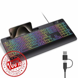 Seenda KOE200 Wired RGB Backlit Keyboard with Phone Holder and Palm Support for Windows and Mac OS Systems