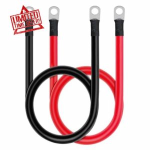 Unifizz 20 Inch 2 AWG Copper Battery Cable Set with Pre-Crimped 3/8" + 5/16" Terminals for Automotive