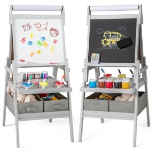 Double-Sided Toddler Drawing Board with Magnetic Whiteboard & Chalkboard
