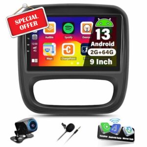 CAMECHO 2G 64G Android Car Stereo for Vauxhall Vivaro Renault Trafic FIAT Talento Nissan NV300/VW30 with Wireless Carplay Android Auto Mirror Link 9'' Touchscreen Radio GPS Bluetooth FM Rear Camera