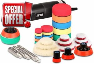 SPTA Mini Polishing Machine Buffer Rotary Polisher Auto Detailing Superpolish with 27Pcs Detail Polishing Pad Mix Size Kit Buffing Pad and 75mm