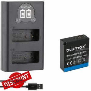blumax Replacement Battery for Panasonic DMW-BLG10 / DMW-BLG10E [1025 mAh] + Mini Dual Charger DMW-BLE9 E BP-DC15 E for Lumix DMC-GF6 GX7 III DC-TZ202 G11