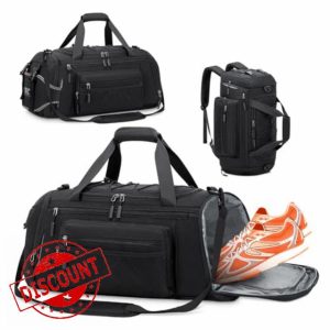 RAINSMORE Gym Sports Bag Mens Women 45L Large Holdall Duffle Bag with Shoe Compartment & Wet Pocket Waterproof Travel Training Weekend Bag Black