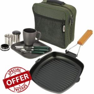 Compact Camping Cutlery Set Outdoor Picnic Dining Kit with Non Stick Frying Pan Includes Plate