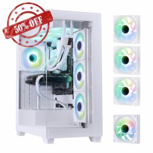 BitFenix CETO High Airflow PC Gaming Case Premium Edition White-Panoramic Tempered Glass–Reverse Connection Motherboard Compatible–4xInfinity Mirroring ARGB Fans(3X Reverse)-360mm AIO Suppo