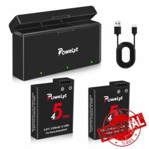 PoweLyt Osmo Action 5 Pro/4/3 Battery Charger Kit 2-Pack 2100mAh Osmo Action 5 Pro Batteries and 3-Channel Fast Charger Hub Compatible with DJI Osmo Action 5 Pro