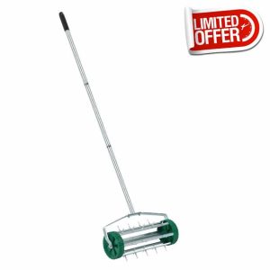 Crystals Lawn Aerator Roller – Garden Aerator Heavy Duty Metal Spikes - Rolling Lawn Aerator Tool with Adjustable Handle - Manual Garden Soil Aeration Tool with Non Slip Handle