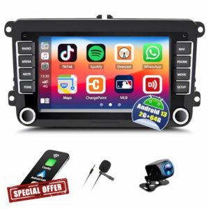 CAMECHO 2G+64G Android 13 Car Stereo for VW Golf 5 6 Polo T5 Tiguan Seat Wireless Carplay Android Auto 7” Touchscreen HiFi Car Radio with GPS Sat Navi Bluetooth FM WiFi SWC+ Rear Camera Canbus MIC