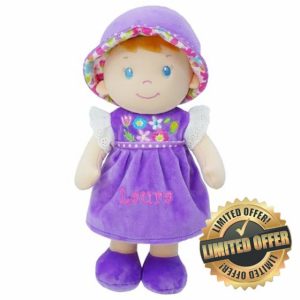 Lullaberry Personalized Soft Dolly Laura - Stuffed Soft Baby Doll for Birth and Up with Custom Name - Purple Dress