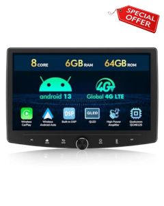 Eonon 10.1 inch Android 13 Car Stereo Double Din 6+64GB 4G LTE GPS Sat Nav CarPlay Android Auto MirrorLink Bluetooth DSP USB SWC Support OBDII DAB+ Backup Camera Headunit UA13SK
