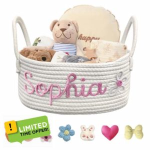 Personalised Baby Basket with Name Custom Cotton Rope Storage Bin for Diaper Caddy