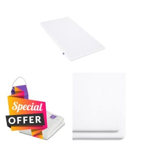 SnuzPod 2 Baby Crib Mattress Bundle – 36.5 x 80.5cm Premium Quilted Foam Mattres + Waterproof Mattress Protector + 2 Pack Crib Fitted Sheets