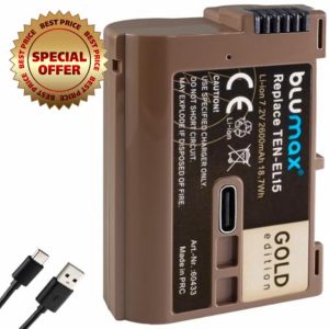 blumax Replacement Battery for Nikon EN-EL15 | 2600mAh -| EN-EL15c EN-EL15b EN-EL15a with USB Type-C Charging Port for Z5 D850 D7500 - Z8 Z7 II Z6 III Zf
