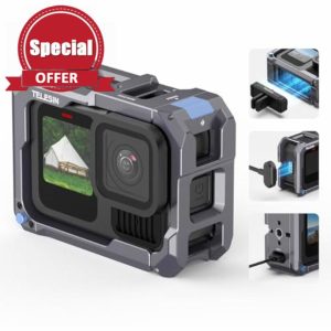TELESIN Aluminum Alloy Protective Frame Case for Go Pro Hero 13 12 11 10 9 Black
