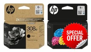 HP 308e (XL) Black & 308 Colour Original Ink Cartridges - Pack of 2