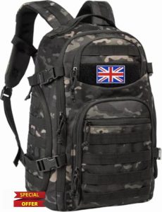 TRAILKICKER 35L Tactical Laptop Backpack Military Molle Army Assault Pack 3 Day Bug Out Bag Hiking Treeking Camouflage Hunting Backpack for Men w/United Kingdom Flag Patch - Camo