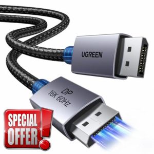 UGREEN 16K@60Hz DisplayPort Cable 6.6FT Support 80Gbps 8K@240Hz/4K@480Hz Braided DP 2.1 to DP Lead HDCP 2.3