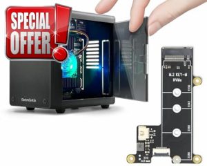 ElectroCookie Mini PC Case for Raspberry Pi 5 with M.2 NVMe SSD PCIe HAT and Active RGB Lighting Cooler (Black Case + M.2 HAT[X1001])