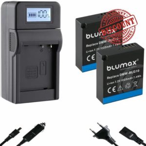 2 x Blumax Replacement Battery for Panasonic DMW-BLG10 / DMW-BLG10E [1025 mAh] + Speed Charger DMW-BLE9 E BP-DC15 E for Lumix DMC-GF6 GX7 III DC-TZ202 G11