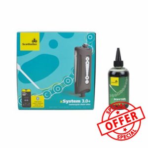 Scottoiler xSystem 3.0+ electronic chain oiler with Bluetooth App control including All Climate Biodegradable Green Scottoil