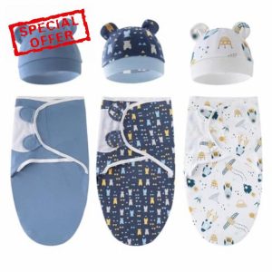 JAWSEU 3 Sets Baby Swaddle Blanket and Beanie Newborn Swaddling Cloth and Hat Baby Sleeping Beanie Infants Wrapping Cloth Newborn Hats Warm Windproof Baby Shower Wrap Towel
