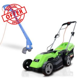 Hyundai 250w 25cm Corded Electric Grass Trimmer and GardenTek 15"/38cm Electric Lawnmower 1600w/230v Roller Mulching Lawn Mower