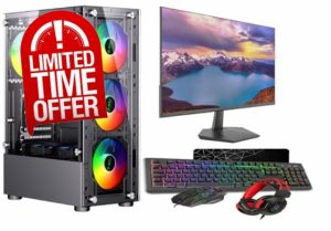 ASC Intel Core i5 Gaming Tower • GT730 2GB Graphics Card • 8GB RAM • 128GB SSD+500GB HDD • 500W 80+ PSU • Black 6 Fan RGB Gaming Case • WIFI • Windows 11 • 22" Monitor Bundle