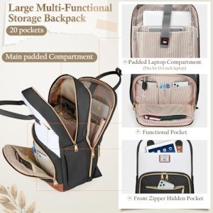 6 inch Travel Rucksack Bag for Women with USB Port Large Water Resistant Back pack Set for Work College Teacher University School Black