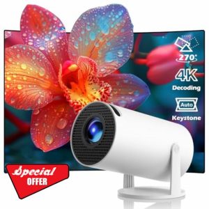 Mini Projector WiFi6 Bluetooth 5.0 Portable Projector Full HD 4K Support with Automatic Vertical Keystone Correction 270° Rotation Projector and Android 11.0 Smart Projecto