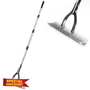 Thatch Rake | Lawn Thatching Rake with Steel Tines & Sturdy Handle | Efficient Grass Grooming Heavy-Duty Rake for Removing Dead Grass & Debris | Durable Garden & Soil Rake