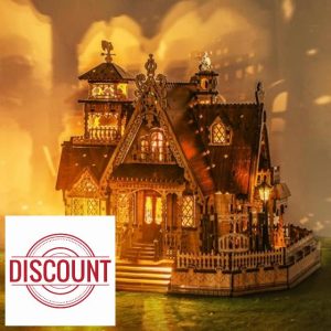 FUNPOLA LED 3D Wood Puzzle Countryside Cottage Model - DIY Miniature Building Kit with Spark LED Lights - 3D Craft Rural Architecture Home Décor Gift for Adults