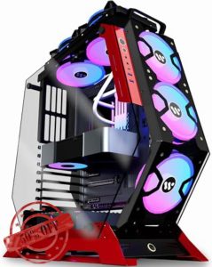 ANSAITE PC Case - ATX Mid Tower Tempered Glass Gaming Computer Open Frame Case with 5 PWM ARGB Fans (570-red)