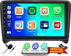 CAMECHO 2G+64G Android Car Stereo Radio for Audi TT MK2 8J 2008 2009 2010 2011 2012 2013 2014 Wireless CarPlay Android Auto 9 Inch Touch Screen Bluetooth GPS Sat Nav Backup Camera WiFi Mirror Link