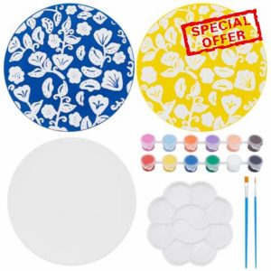 WEBEEDY 2 Sets DIY Ceramic Plates to Paint Blank Ceramic Plate Painting Kit for Adults to Paint Your Own Ceramic Plate Include Paint and Brushes for Unique Gift Fun Activity Home Decor