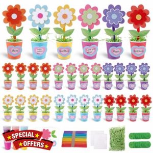 30 Packs Mother's Day Flower Paper Pot Craft Kits for Kids Make Your Standing Spring Flower Craft Kits Paper Cup Arts Crafts Decorations for Mom Fun DIY Decor Home School Art Activities for Kids