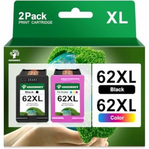 GREENSKY 62XL Ink Cartridges Replacement for HP62 HP 62XL HP 62 Ink Cartridges Twin Pack for HP Envy 5540 5640 5546 5544 7640 5644 5541 5646 5542 OfficeJet 250 200 5740 5742 (1 Black