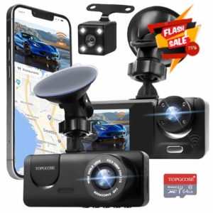 3 Channel Dash Cam WiFi FHD 1080P Car Camera 64GB TF Card