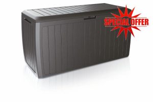 Stolmet 290L Wood-Look Garden Storage Box | Outdoor Plastic Patio Tool Chest & Log Store | 116.6x47x59.5cm | Lockable