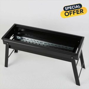 Large BBQ Charcoal Grill – Collapsible & Portable Steel Barbecue Cooking Stove with Pullable Design for Outdoor Picnic