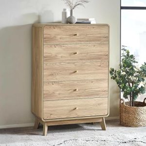 Oak Effect Tall Sideboard for Bedroom and Living Room – 121.8cm x 80cm x 40cm
