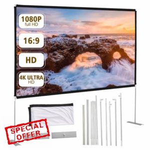 INMOZATA 84 Inch Projector Screen and Stand 186x106cm Foldable Portable Projector Screen with Carry Bag