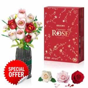 Under the Baubles Roses Flowers Bouquet Building Kit for Adults - Artificial Rose Flower Bouquet with Vase for Home Decor - Mothers Day
