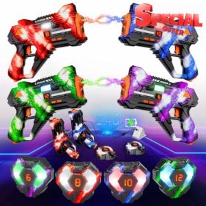 VATOS Rechargeable Laser Tag Guns Set of 4-2.4GHz Data SYNC Display Laser Tag Gun with Vest 4 Players