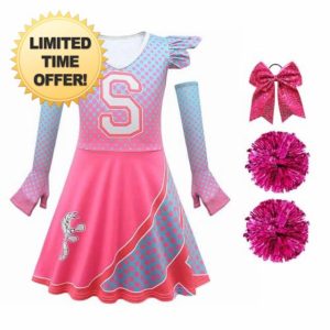 Girl Cheerleader Costume Kids Dress Outfits with Poms Poms for 5-12 Years