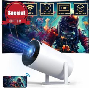 mini projector with 4K 1080P supportPortable projector with 180° rotatable 100-inch screenMovie projectorAutomatic keystone correctionCompatible with laptops