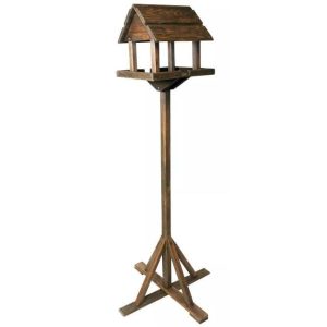 Premium Deluxe Wooden Bird Table | 145cm Tall x 58cm Wide Freestanding Garden Feeding Station | Weather-Resistant Feeder | Slanted Roof for Bird Protection | Pre-Treated Wood