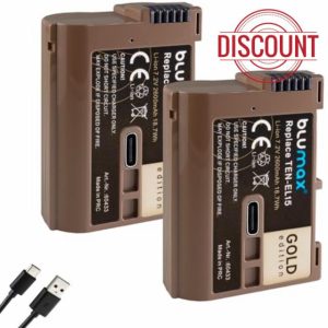 2 x Blumax Battery Replacement for Nikon EN-EL15 | 2600 mAh -| EN-EL15c EN-EL15b EN-EL15a with USB Type-C Charging Socket for Z5 D850 D7500 - Z8 Z7 II Z6 III Zf
