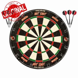 Ruthless Hot Shot Dart Board | Endurance Round Wire Sisal Dartboard Set Including 2 sets of Steel Tip Darts