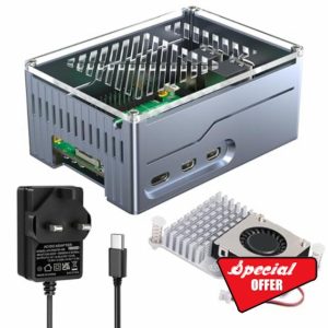 Miuzei Metal Case for Raspberry Pi 5 Support SSD PCIe M.2 NVMe Hat Key-M Shield Top X1001/X1000/X1003 Case for Raspberry Pi 5 4GB/8GB with Official Active Cooler 5.1V 5A Power Supply 27W