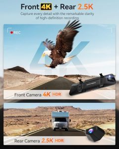12 inches Rear View Mirror Camera with Front 4K and Rear 2.5K